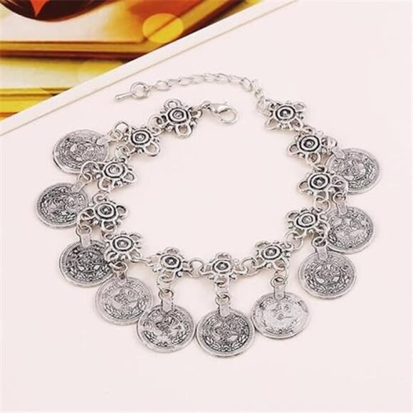 3PC Bohemian Coin Necklace Bracelet Earrings Set Gypsy Women's Jewelry - Picture 2 of 4
